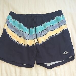 PacSun Men's Swim Trunks with Black, Blue, and Yellow Tie-Dye